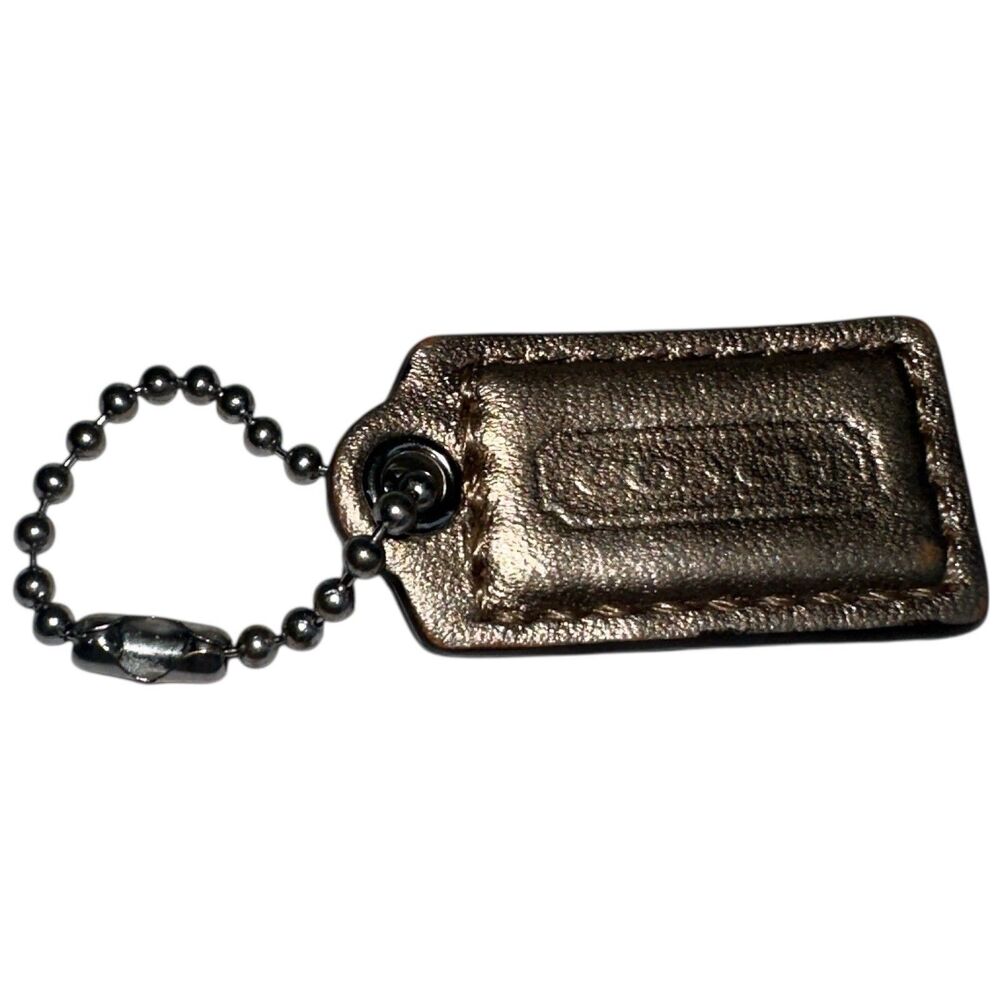 Coach Gold Metallic Leather Hang Tag Bag Charm Keychain Accessory